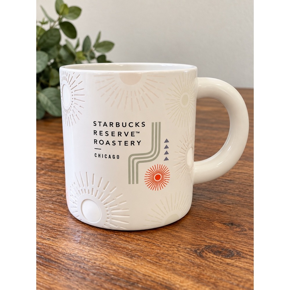 Starbucks Reserve Roastery Chicago Mug 12oz Matte White Teal Interior Sunburst